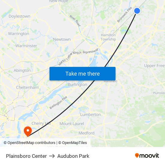 Plainsboro Center to Audubon Park map
