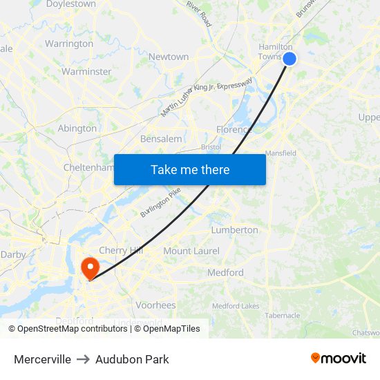 Mercerville to Audubon Park map