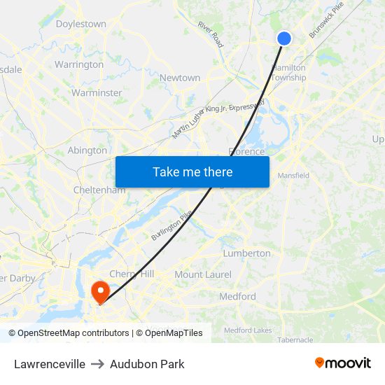 Lawrenceville to Audubon Park map