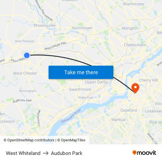 West Whiteland to Audubon Park map
