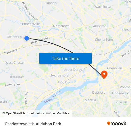 Charlestown to Audubon Park map