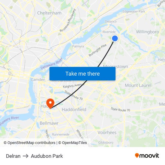 Delran to Audubon Park map