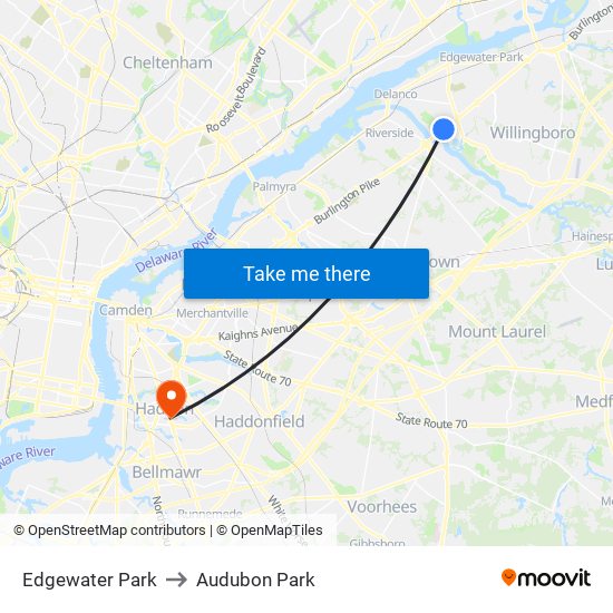 Edgewater Park to Audubon Park map