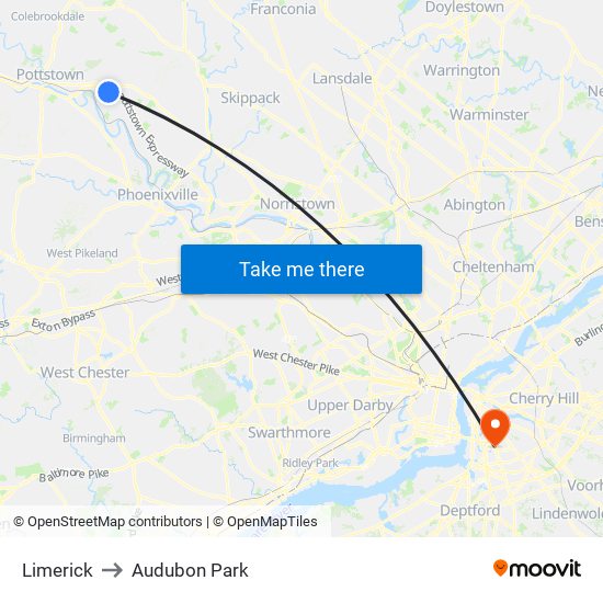 Limerick to Audubon Park map