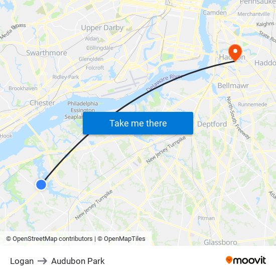 Logan to Audubon Park map
