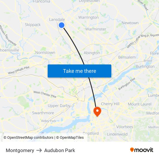 Montgomery to Audubon Park map