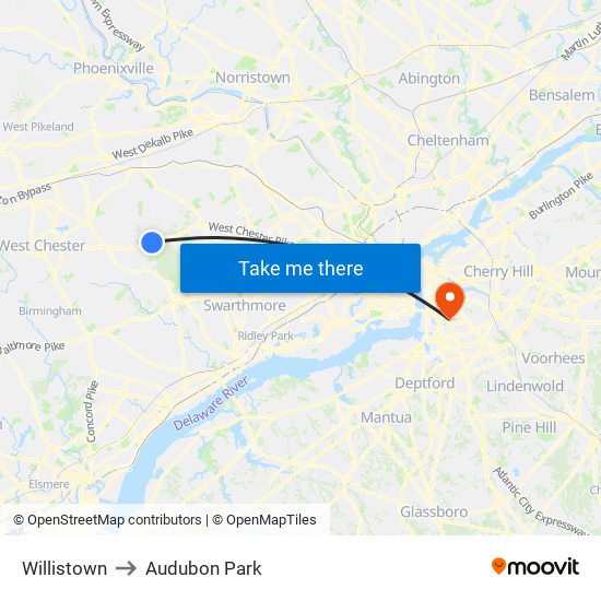 Willistown to Audubon Park map