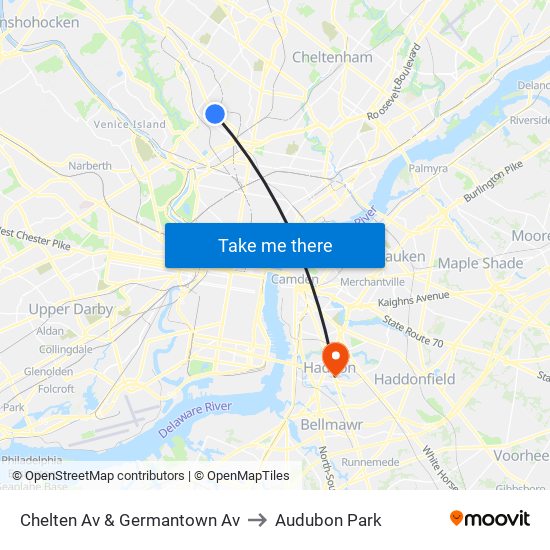 Chelten Av & Germantown Av to Audubon Park map