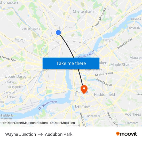 Wayne Junction to Audubon Park map