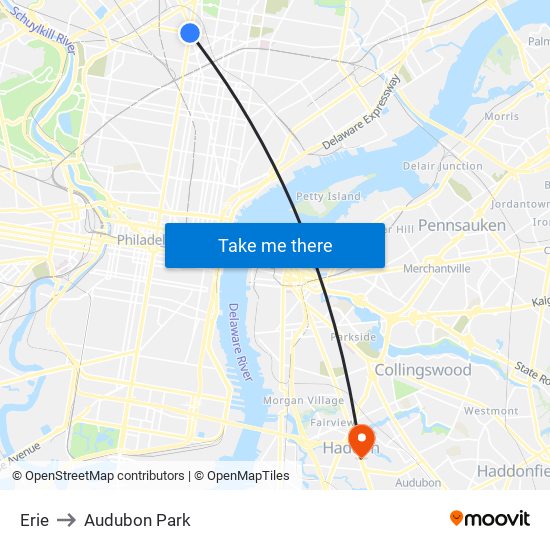 Erie to Audubon Park map