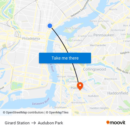 Girard Station to Audubon Park map