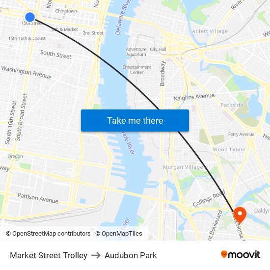 Market Street Trolley to Audubon Park map