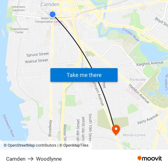 Camden to Woodlynne map