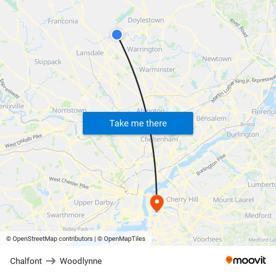 Chalfont to Woodlynne map