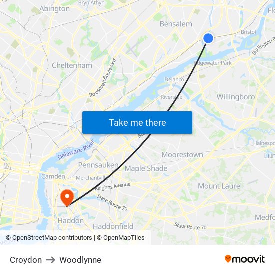 Croydon to Woodlynne map