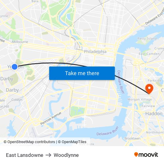 East Lansdowne to Woodlynne map