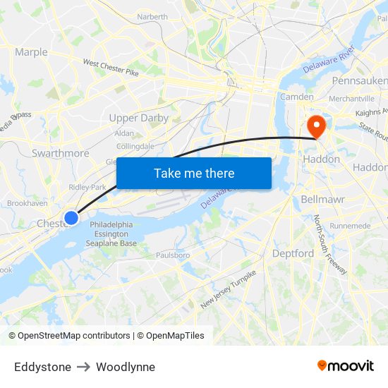 Eddystone to Woodlynne map