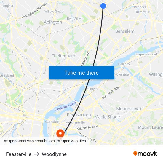 Feasterville to Woodlynne map