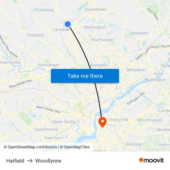 Hatfield to Woodlynne map
