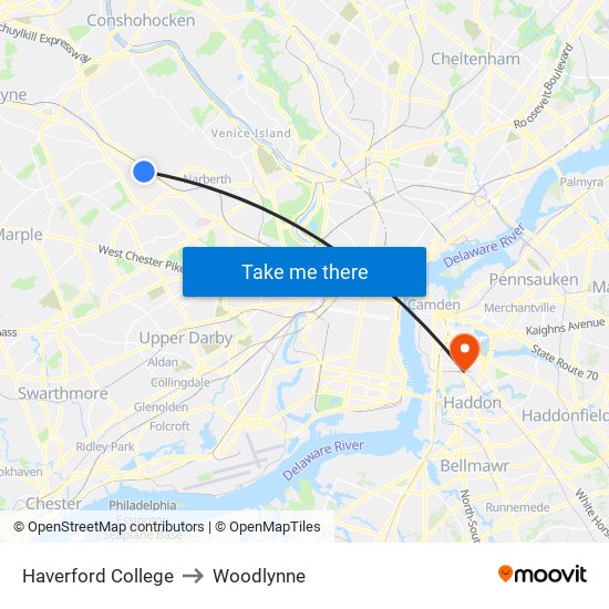 Haverford College to Woodlynne map