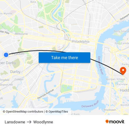 Lansdowne to Woodlynne map