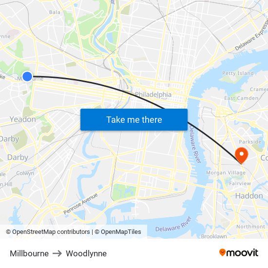 Millbourne to Woodlynne map