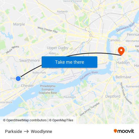 Parkside to Woodlynne map