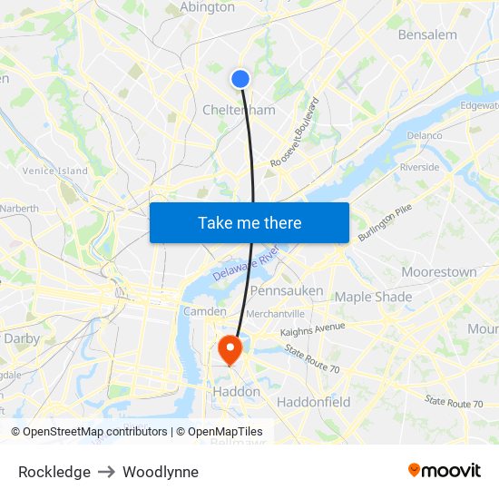 Rockledge to Woodlynne map