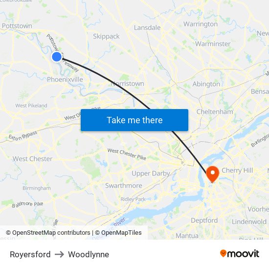 Royersford to Woodlynne map