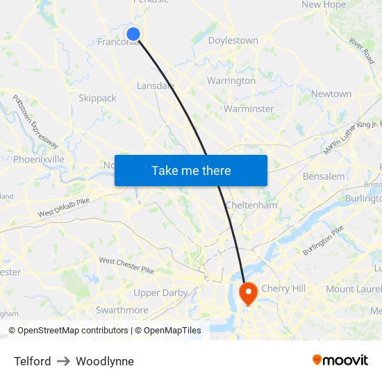Telford to Woodlynne map