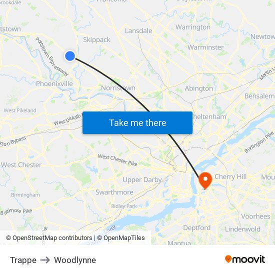 Trappe to Woodlynne map