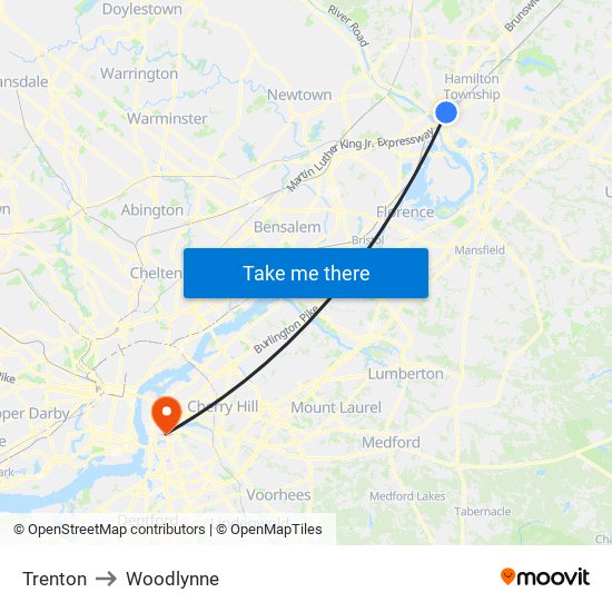 Trenton to Woodlynne map