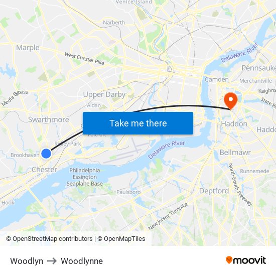 Woodlyn to Woodlynne map