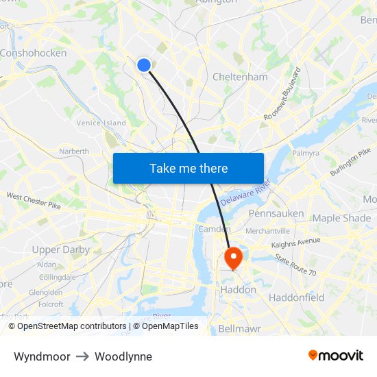 Wyndmoor to Woodlynne map