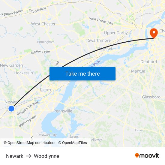 Newark to Woodlynne map