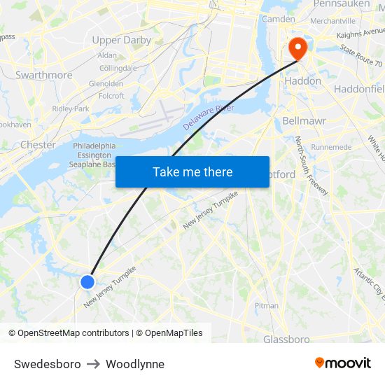 Swedesboro to Woodlynne map