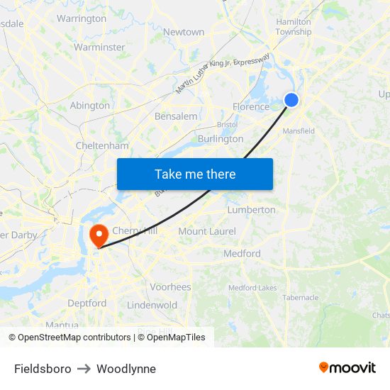 Fieldsboro to Woodlynne map