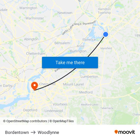 Bordentown to Woodlynne map