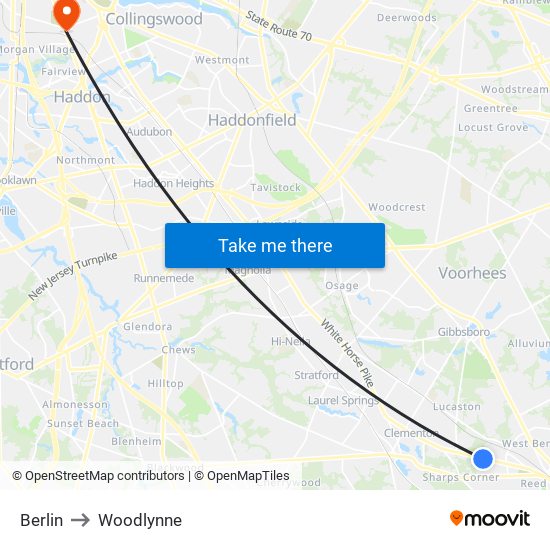 Berlin to Woodlynne map