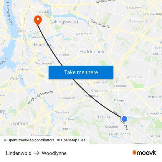 Lindenwold to Woodlynne map