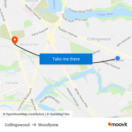 Collingswood to Woodlynne map