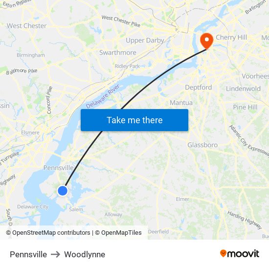 Pennsville to Woodlynne map
