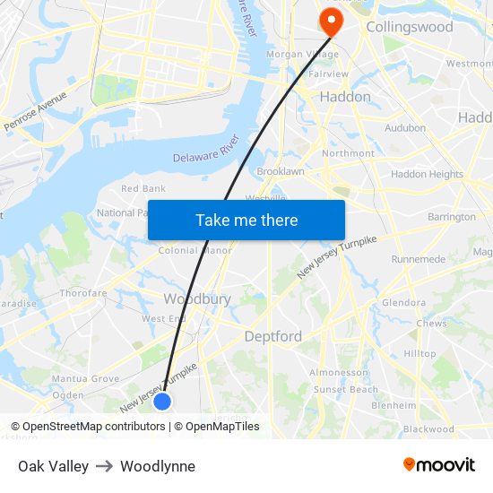 Oak Valley to Woodlynne map