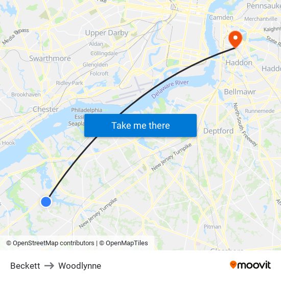 Beckett to Woodlynne map