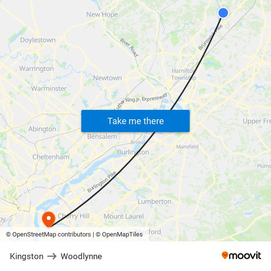 Kingston to Woodlynne map