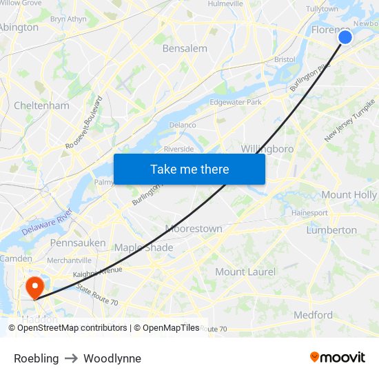 Roebling to Woodlynne map