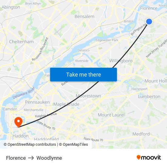 Florence to Woodlynne map