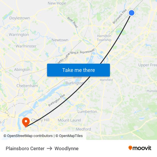 Plainsboro Center to Woodlynne map