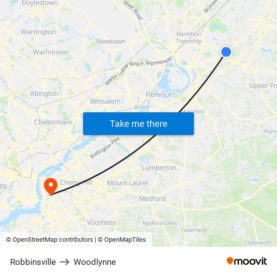 Robbinsville to Woodlynne map