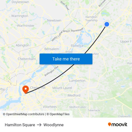 Hamilton Square to Woodlynne map